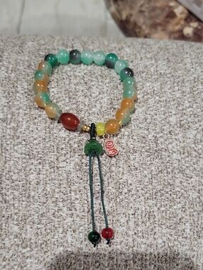 Multicolor Jade Bead Stretch Bracelet with Adjustable Tassel